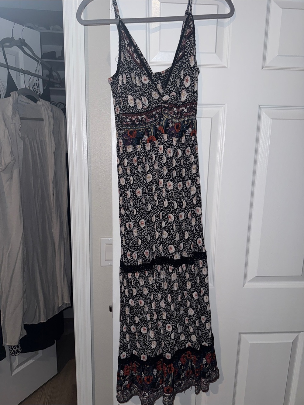 Angie Black Maxi Dress with Pink Floral Print